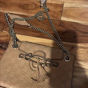 Gucci Beige Leather Chain Shoulder Bag with Tassel